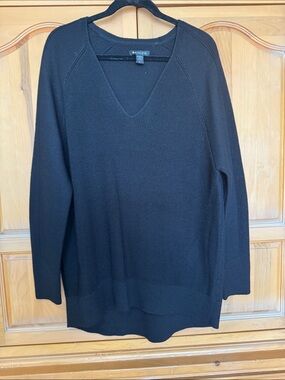 Athleta Black V-Neck Knit Sweater